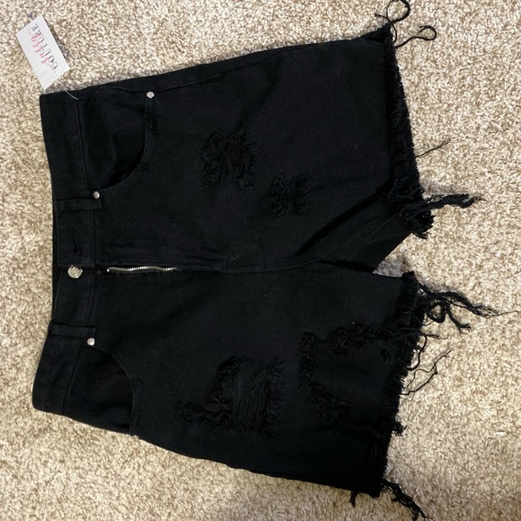 Black Distressed Denim Shorts - Picture 2 of 2